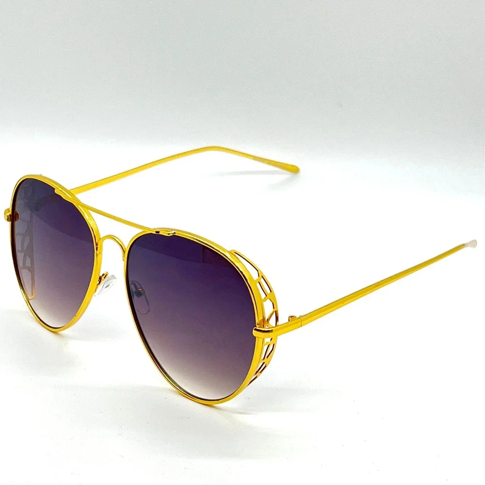 Aviator Sunglasses‎ Gold Frame Purple Lens Fashion Designer Style Oversized
